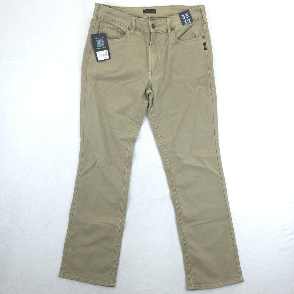 Silver Jeans Mens 33x32 Grayson Khaki Tan Straight Leg NWT